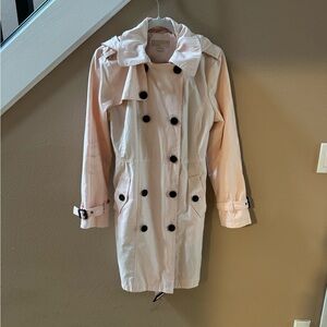 Women's Pink Trench Coat With Removable Hood